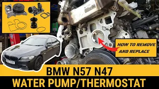 How to remove & install Water Pump Thermostat Coolant Flange Connector BMW N57 N47 F10 F11 530d 520d