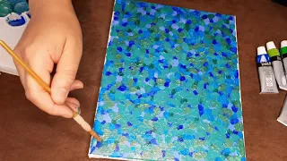 Blue Tile Acrylic Painting (beginners), relaxing music, satisfying.Peinture acrylique bleu mosaic.