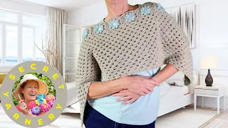 Easy Crochet Flower Cropped Poncho Pattern