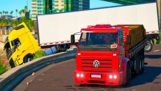 GTA 5 VIDA DE CAMIONEIRO | MEU AMIGO QUASE CAIU DA PONTE COM A CARRETA CARREGADA