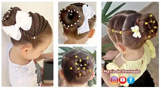 Penteados de Coque com Flor ou Coração 🌺🥰💖 | Buns Hairstyle with Flower or Heart for Girls 🌺🥰💖
