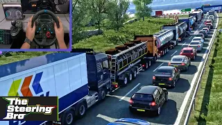 Trucking: Manchester to Amsterdam Longest Traffic Jam in Euro Truck Simulator 2 | G29 Steering Wheel