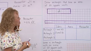 Area and perimeter problems - rectangular shapes - 3rd/4th grade math