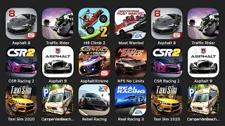 Asphalt 8, Traffic Rider, Hill Climb 2, Most Wanted, CSR Racing 2, Asphalt 9, Asphalt Xtreme...