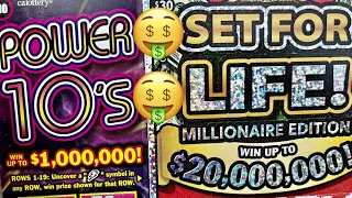 🤑 $80 MIX ⚡️ Power 10's ⚡️  ⭐️ Set For Life ⭐️  CA Lottery Ticket Scratchers Win 🤑