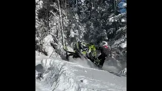 Guys Struggle To Get Snowmobile Out of Deep Snow - 1281585