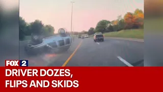 MUST SEE: Driver dozes on Detroit freeway, skids across traffic