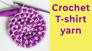 Crocheting round using T-shirt yarn, video 1