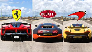 FH5 DRAG RACE - Ferrari FxxK Evo Vs Veyron Vs Mclaren P1