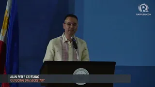 Cayetano mimics Duterte in his farewell speech at the DFA