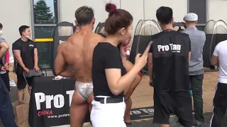 China bodybuilder backstage smoking, HD