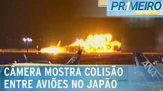 Câmera flagra colisão de aviões em aeroporto no Japão | Primeiro Impacto (02/01/24)