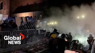 Violent clashes at UCLA as police dismantle pro-Palestinian protest encampment