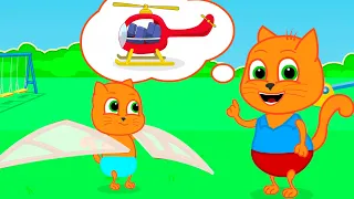 Cats Family in English - Flying Machine Cartoon for Kids