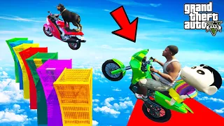 FRANKLIN TRIED IMPOSSIBLE COLOURFUL TOWER MEGA RAMP PARKOUR CHALLENGE GTA 5 | SHINCHAN and CHOP