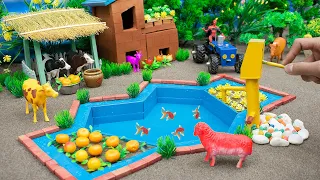 DIY mini Farm Diorama with house for Cow,Pig | Mini Hand Pumb Supply Water Pool for animals #36