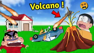 Shinchan and Nobita Surviving in Volcano 😱 || 😂 Natural Disaster Roblox