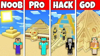 Minecraft Battle: NOOB vs PRO vs HACKER vs GOD! SAND DESERT BASE HOUSE BUILD CHALLENGE in Minecraft