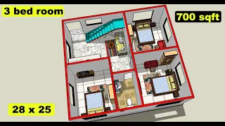 28 x 25 house plan design II 28 x 25 ghar ka naksha II 3 bhk house design II 700 sqft house house