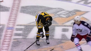 Gotta See It: Calvert breaks his stick across the back of Kuhnhackl