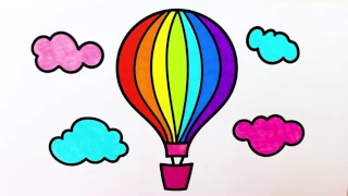 How to draw hot air balloon in pink and blue clouds | Fun4Kid TV