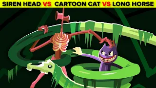 Siren Head vs Cartoon Cat vs Long Horse - Horror Monster Battle Royale