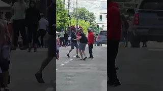 Truck drives through Portland Grand Floral parade route