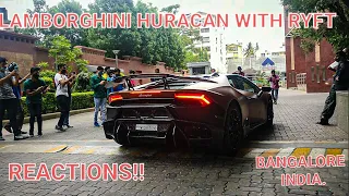 Loud Lamborghini Huracan (RYFT) and Ford Mustang going crazy in Bangalore,india (public reactions)