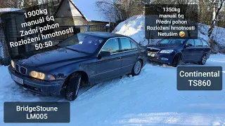 Front vs Rear Wheel Drive in Snow test BMW e39 VS Škoda Octavia