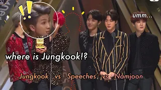 Jungkook desperately avoiding speeches at award shows (vs Namjoon )