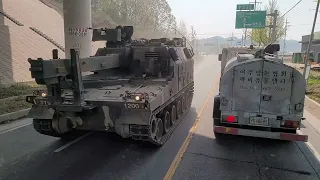 k9a1, k10탄약보급장갑차 지나가는 영상   (k9a1,k10 ammunition supply armored vehicle passing by.very loud)