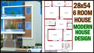 28'-0"x54'-0" Modern House Design With Map  | Latest House Design With Map | Gopal Architecture