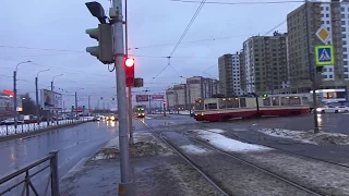 Трамвай Санкт-Петербурга 8-97: ЛВС-86К б.7020 по №27 (25.01.18)