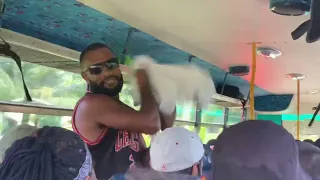 Drunkard boy in a Fiji bus