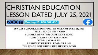 Sunday School Lesson July 25, 2021 Peace With God