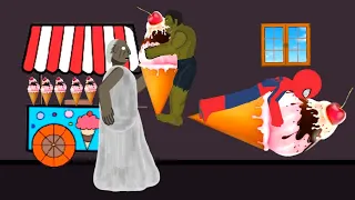 Granny vs Spider-man vs Hulk Ice Cream Cart Funny Animation - Drawing Cartoons 2 | Funny Animation