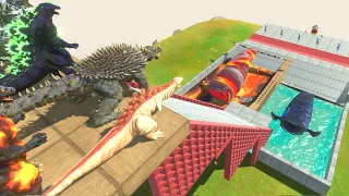 Kaiju Team Falling into Blue Bloop or Red Bloop - Animal Revolt Battle Simulator