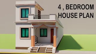 गांव में चार कमरे का शानदार मकान का नक्शा,3D 18 by 70 4 Bedroom House Plan,18x70 घर का नक्शा