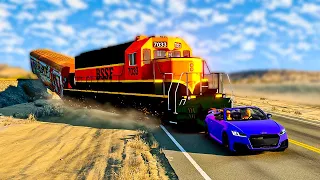 BeamNG Drive - Trains and Railroad Car Сrashes #01