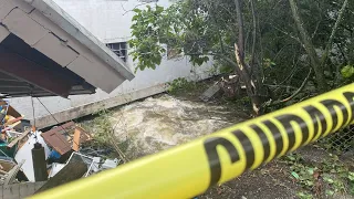 Flea market building torn apart by flood water in Leominster, Massachusetts