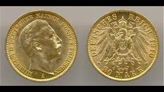 Нумизматика. Золотая монета. Пруссия, 20 марок 1910 года.  Very Choice Uncirculated.