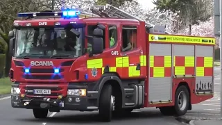 (TANOY) Crawley Fire Station Scania P280 (W58P1) Turnout to emergency at Gatwick Airport