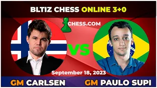 Magnus Carlsen vs GM Luis Paulo Supi | Blitz Chess 3+0 | ChessCom | September 18, 2023