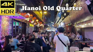 4K HDR | Vietnam Walking Tour - Night Walk in Hanoi Old Quarter | Vietnam 2023 - Binaural Sound