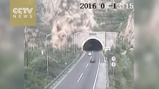 Footage: Cliff collapses and blocks highway tunnel