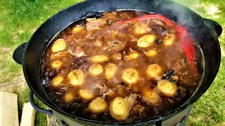 Казан Мангал. Рецепт Димы Кулинахера. Lamb Stew on an open fire.  English Subtitles