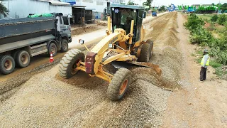 Increase Great Operating Motor Grader Grading Gravel Reinstalling Roads | Grader Spreading Gravel