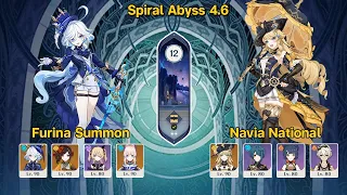 Furina ​Summon & Navia National | Spiral Abyss 4.6 Floor 12 9 Stars | Genshin Impact