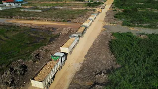 Amazing construction dump truck bulldozer roller build new road for difficult areas of the people