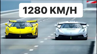 Koenigsegg Jesko with Top Fuel Dragster Engine vs Koenigsegg Jesko Stock - Drack Race 20 KM